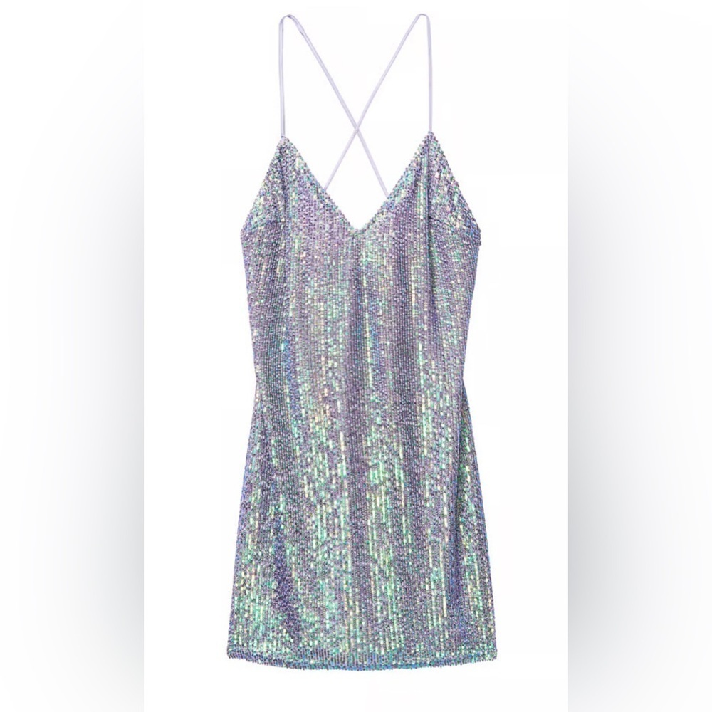 NWT Victoria Secret Sequin Purple / Green Iridescent Mermaid Slip Dress M